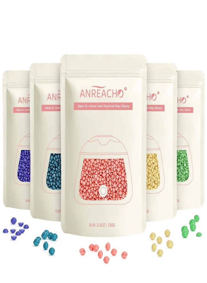 ANREACHO Wax Beads, Anreacho 1.1 lb Hard Wax Beans for Hair Removal, Brazilian, Bikini, Face, Eyebrows, Underarms, Chest, Back, Legs, Wax Refill for Women & Men, Pack of 5 - Image 1